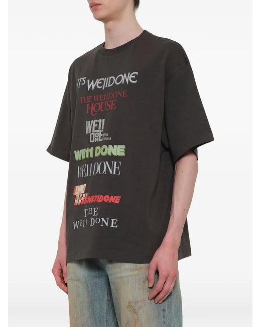 we11done Black Graphic-Logo T-Shirt for men