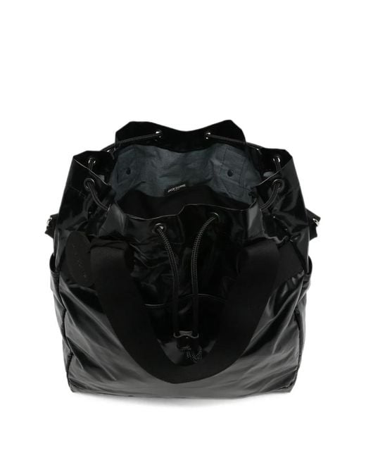 Jack Gomme Black Glossy Drawstring Shoulder Bag