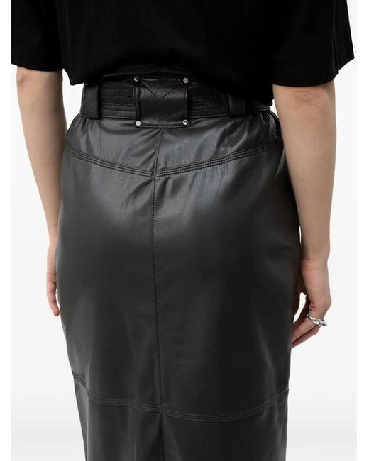Boss Black Long-Length Faux-Leather Pencil Skirt With Tie Belt