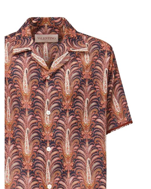 Valentino Garavani Red Voyage Imaginaire-Print Bowling Shirt for men