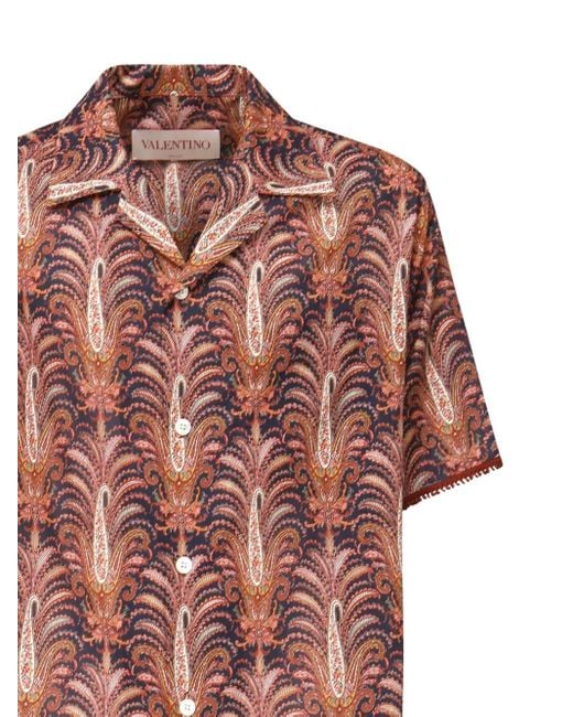 Valentino Garavani Red Voyage Imaginaire-Print Bowling Shirt for men
