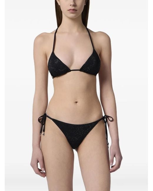 Philipp Plein Black Swimming Triangle Bra Monogram Strass