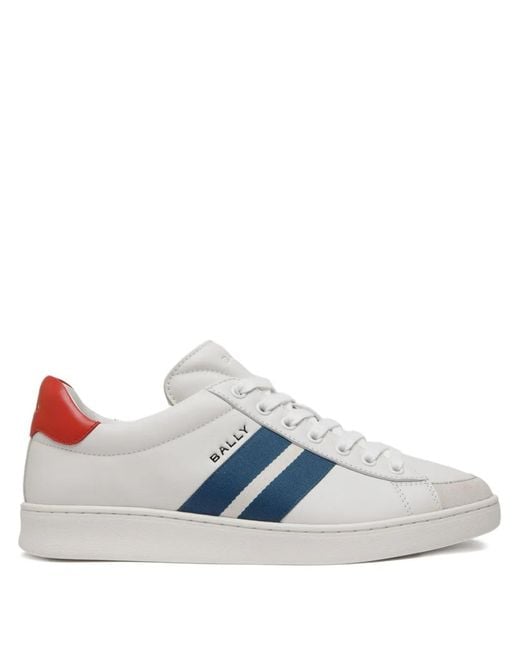 Bally Blue Retro Crest Ribbon-Striped Leather Sneakers for men