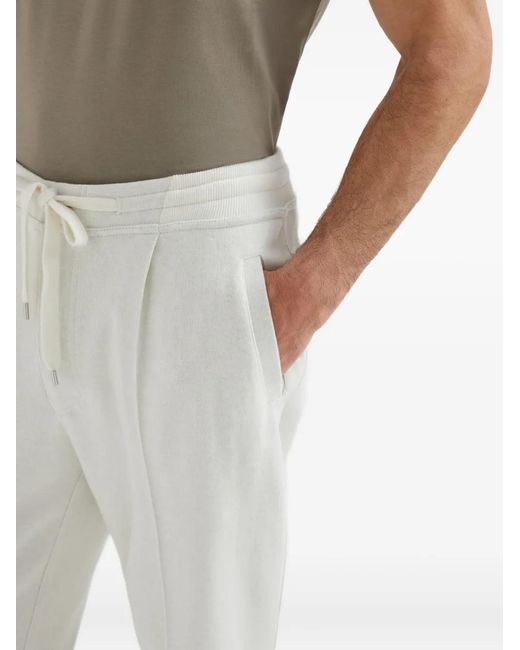 Brunello Cucinelli White Drawstring Track Pants for men