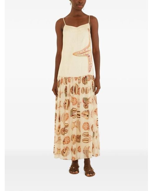 Farm Rio Metallic Sand Marine Shells Pleated Sleeveless Maxi Dress