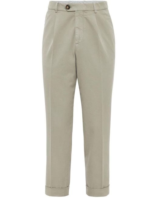 Brunello Cucinelli Natural Pressed-crease Cotton Trousers for men