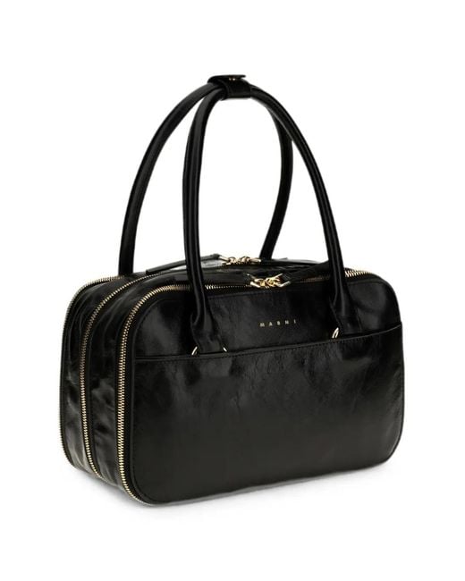 Marni Black Boxyne Leather Tote Bag