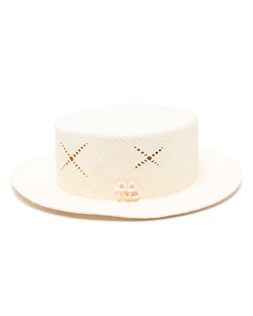 Ruslan Baginskiy White Perforated Raffia Canotier Hat