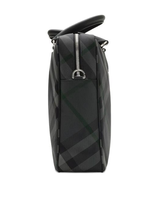 Burberry Black Check-Pattern Briefcase for men