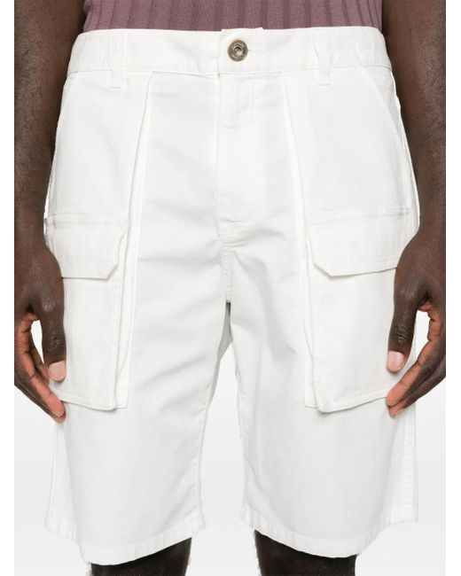 Eleventy White Logo-Button Cargo Shorts for men