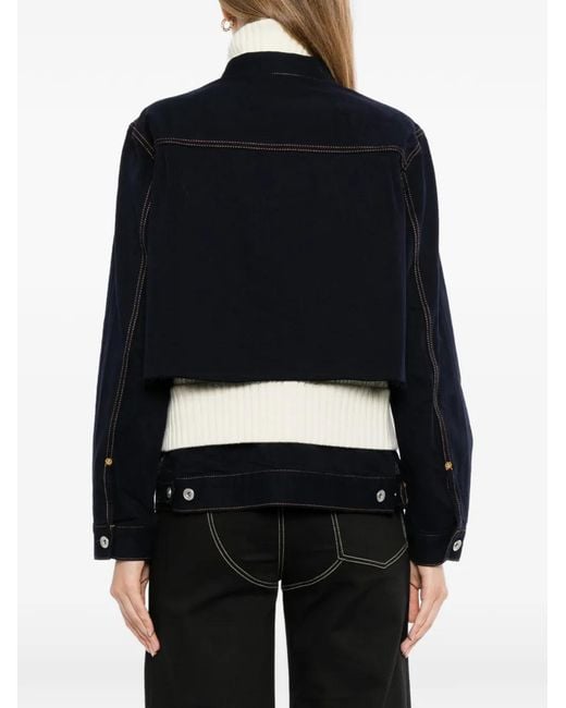 Sacai Black Layered Frayed-Hem Denim Jacket