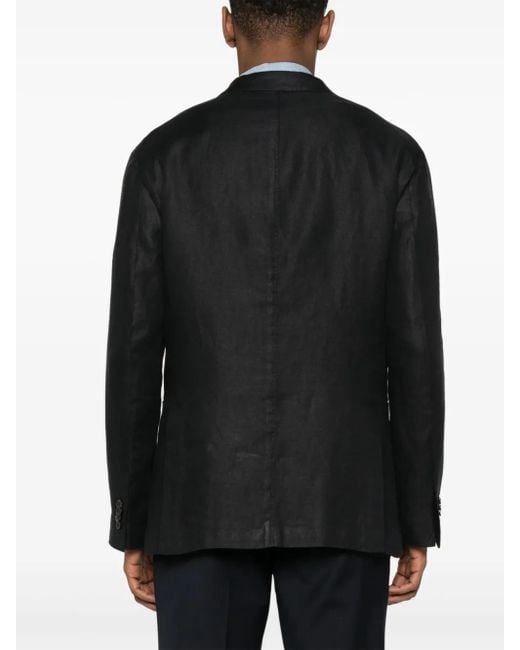 Boglioli Black Single-Breasted Linen Blazer for men