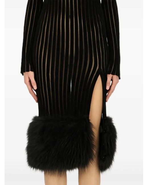 knee length dresses for ladies Faux Fur Trim Midi Dress in Black