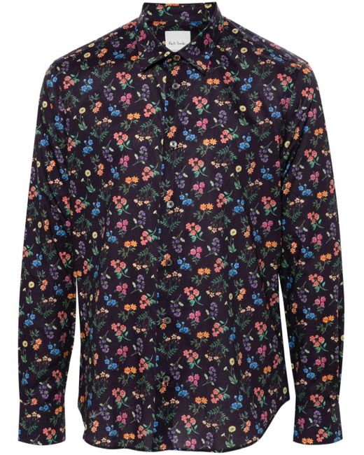 Paul Smith Blue Liberty Floral-print Cotton Shirt for men