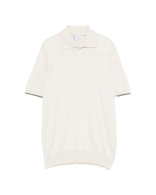 Brunello Cucinelli White Classic Short Sleeve Polo With Button Detail for men