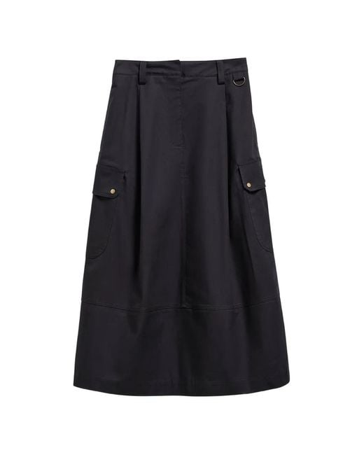 Barbour Black Carly Cargo-Pocket A-Line Midi Skirt