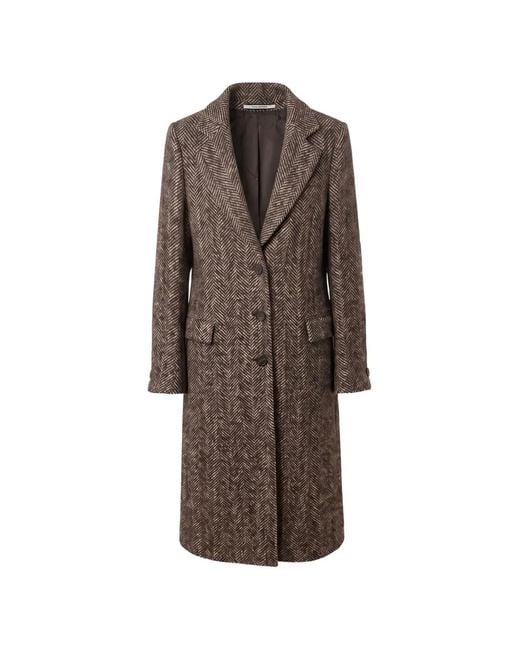 Tagliatore Brown Herringbone-Pattern Wool Coat