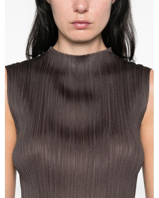 Pleats Please Issey Miyake Gray Pleated Sleeveless Top