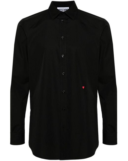 Moschino Black Heart-embroidered Poplin Shirt for men
