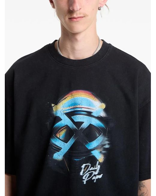 Daily Paper Black Shield Helmet Graphic-Print T-Shirt for men