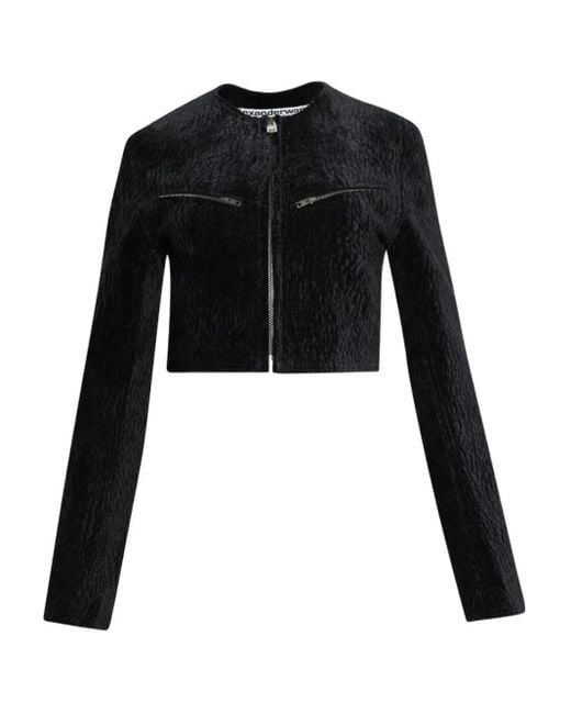 Alexander Wang Black Velvet-Effect Cropped Jacket