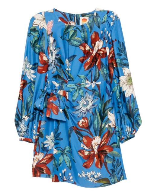 Farm Rio Blue Surreal Flowers Wrap Dress