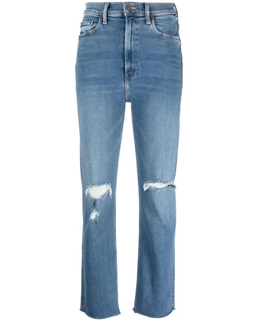 Mother Blue Rider High-Rise Straight-Leg Jeans
