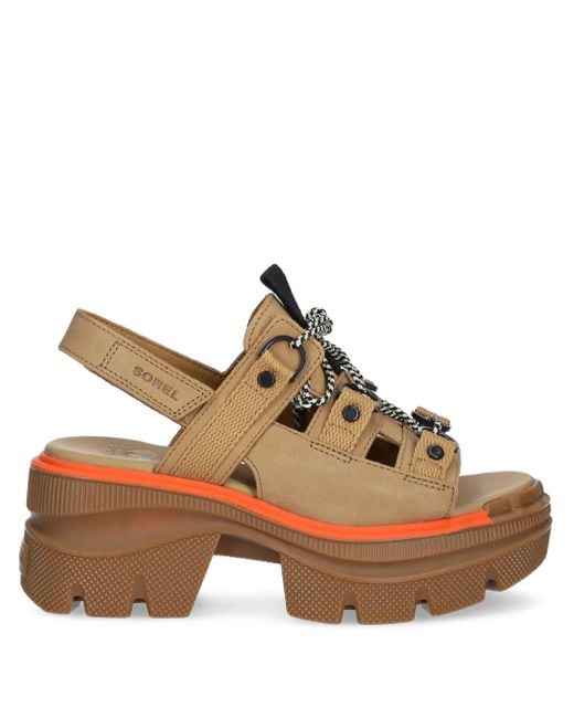 Sorel Brown Lace-Up Platform Sandals