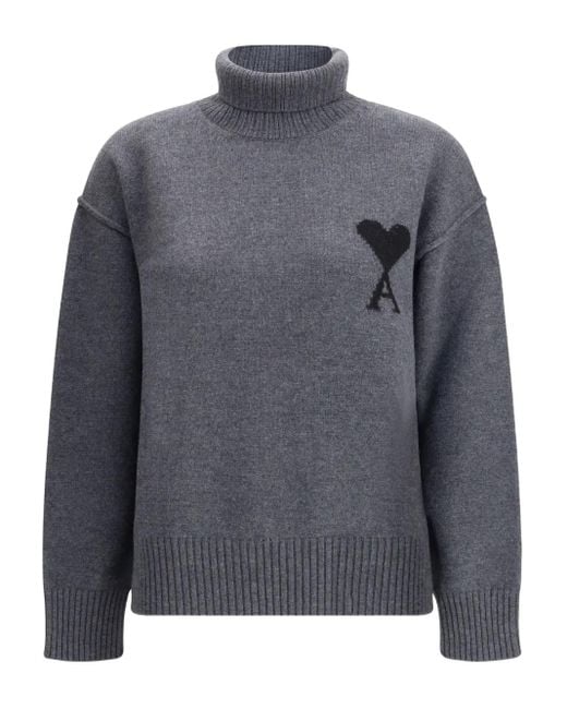 AMI Gray Ami De Coeur Turtleneck Sweater