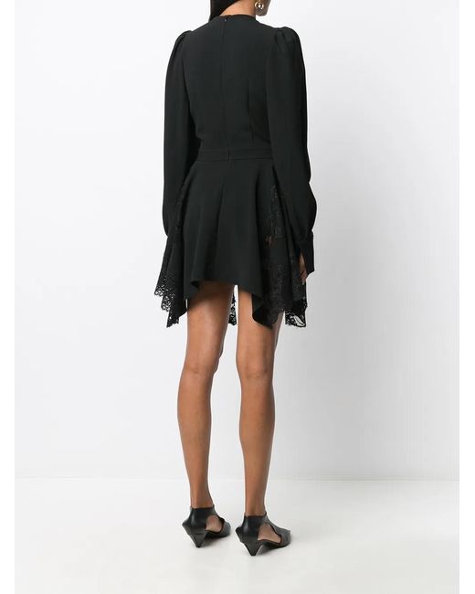 Stella McCartney Black Asymmetric Floral Lace Mini Dress