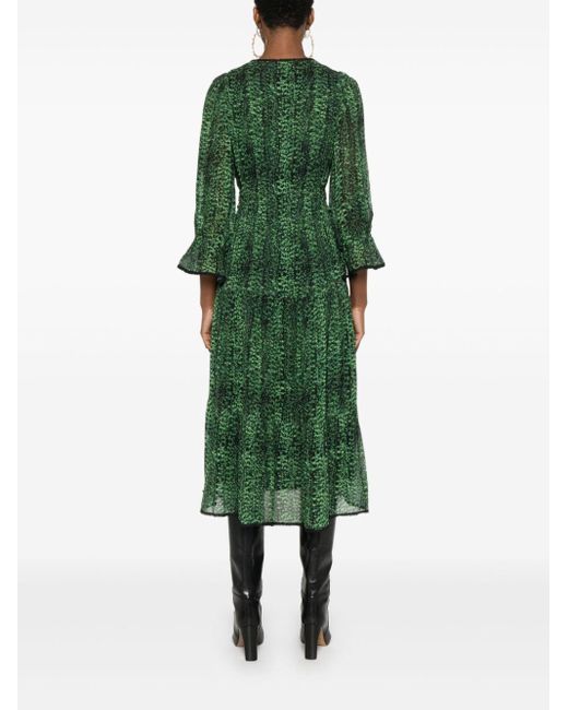 Ba&sh Sheer Abstract Print Elasticated Midi Dress in Green | Lyst