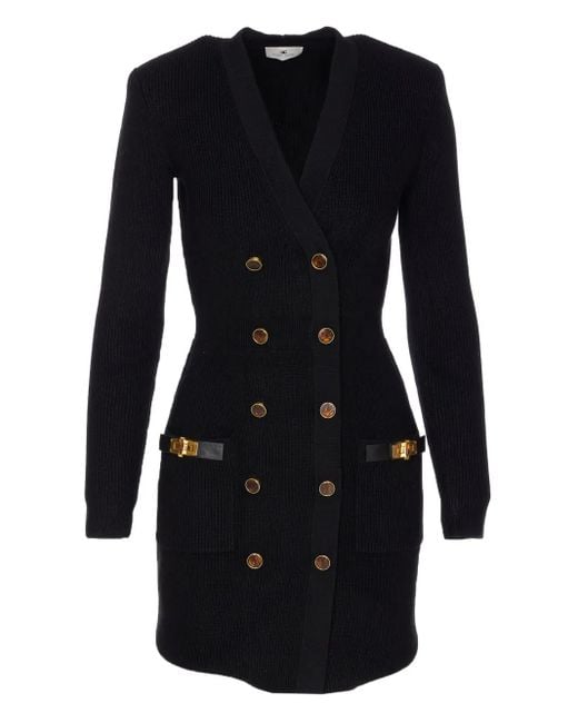 Robe Courte Nervurée À Loquet Elisabetta Franchi en coloris Black