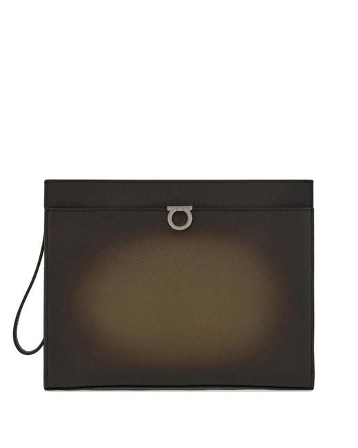 Ferragamo Brown Gancini Hammered-Leather Clutch Bag for men