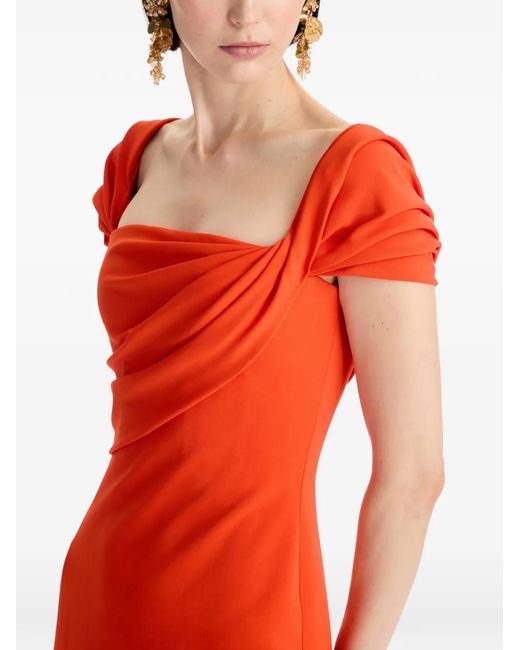 Oscar de la Renta Red Draped-Detailed Cady Gown
