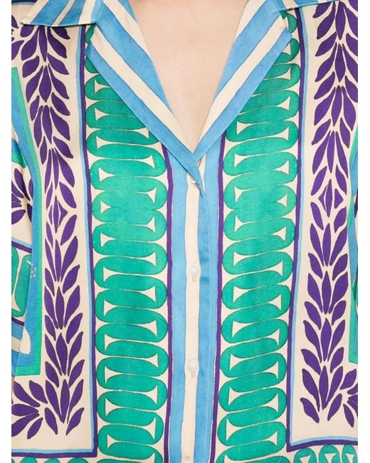 Sandro Blue Graphic-Print Short-Sleeve Shirt
