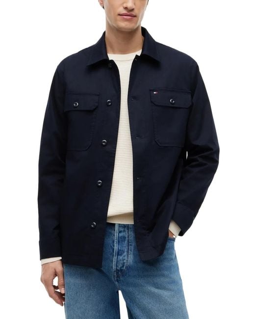 Tommy Hilfiger Blue Logo-Patch Button-Up Jacket for men
