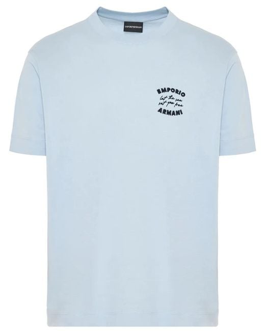 Emporio Armani Blue Logo-Embroidered T-Shirt for men
