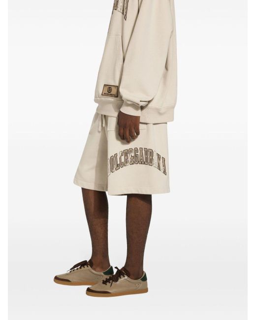 Dolce & Gabbana Natural Logo-embroidered Cotton Track Shorts for men