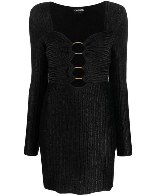 Tom Ford Black Minidress With Metallic Sweetheart Neckline