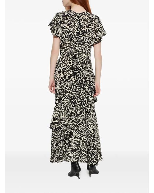 Ulla Johnson Black Robe Longue Amaia À Imprimé Animalier