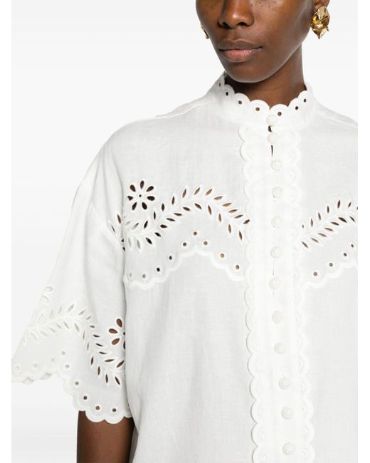 Zimmermann White Embroidered Cotton Shirt