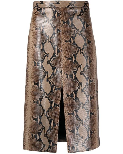 Khaite Brown The Fraser Snakeskin-effect Leather Skirt