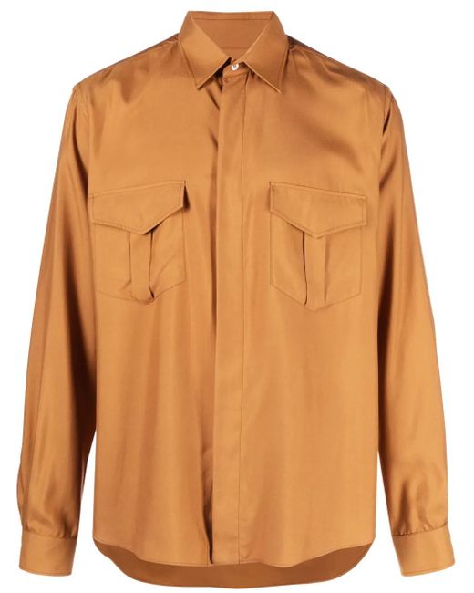 Bally Orange Pointed-Collar Silk Shirt for men