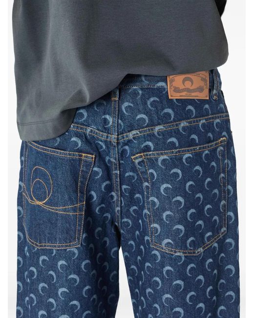 MARINE SERRE Blue Crescent Moon-Print Jeans for men