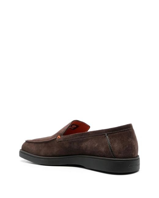 Santoni Brown Drain Suede Loafers for men