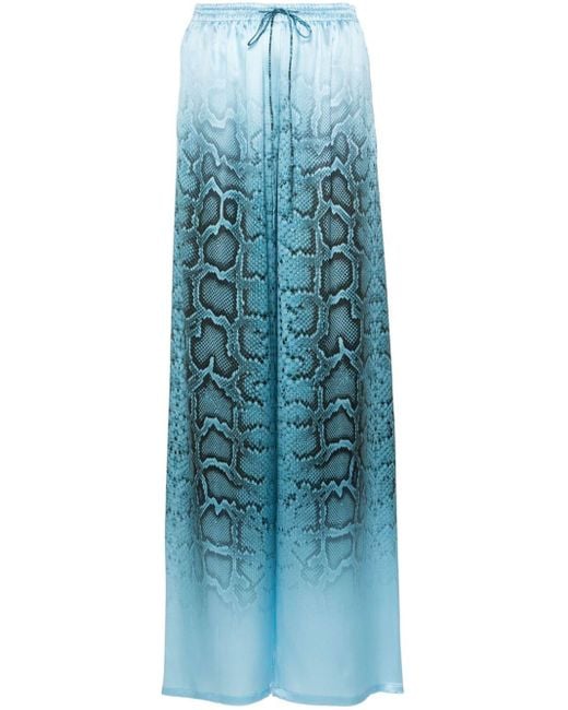 Ermanno Scervino Blue Snakeskin-print Silk Trousers