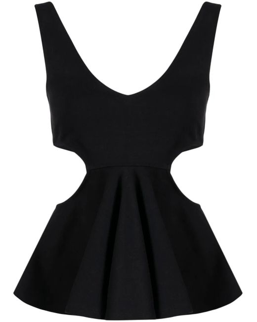 Goen.J Black Cut-Out Ruffled Top