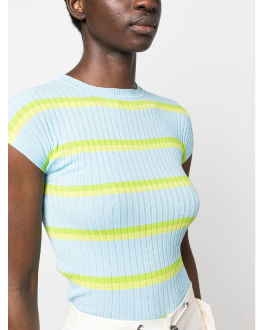 Sportmax Yellow Striped Ribbed-knit Cotton T-shirt