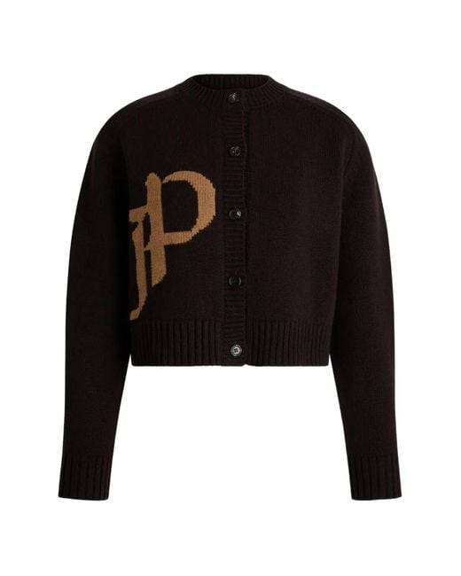 Patou Black Jp Logo-Intarsia Cardigan