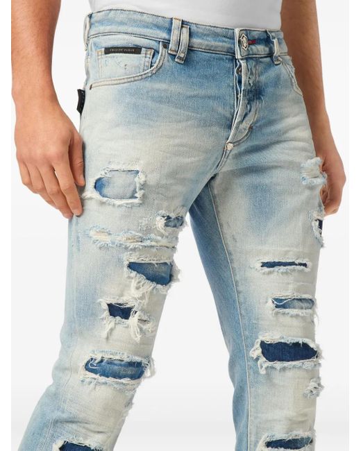 Philipp Plein Super Straight Cut Sprint Spirits Jeans in het Blue voor heren